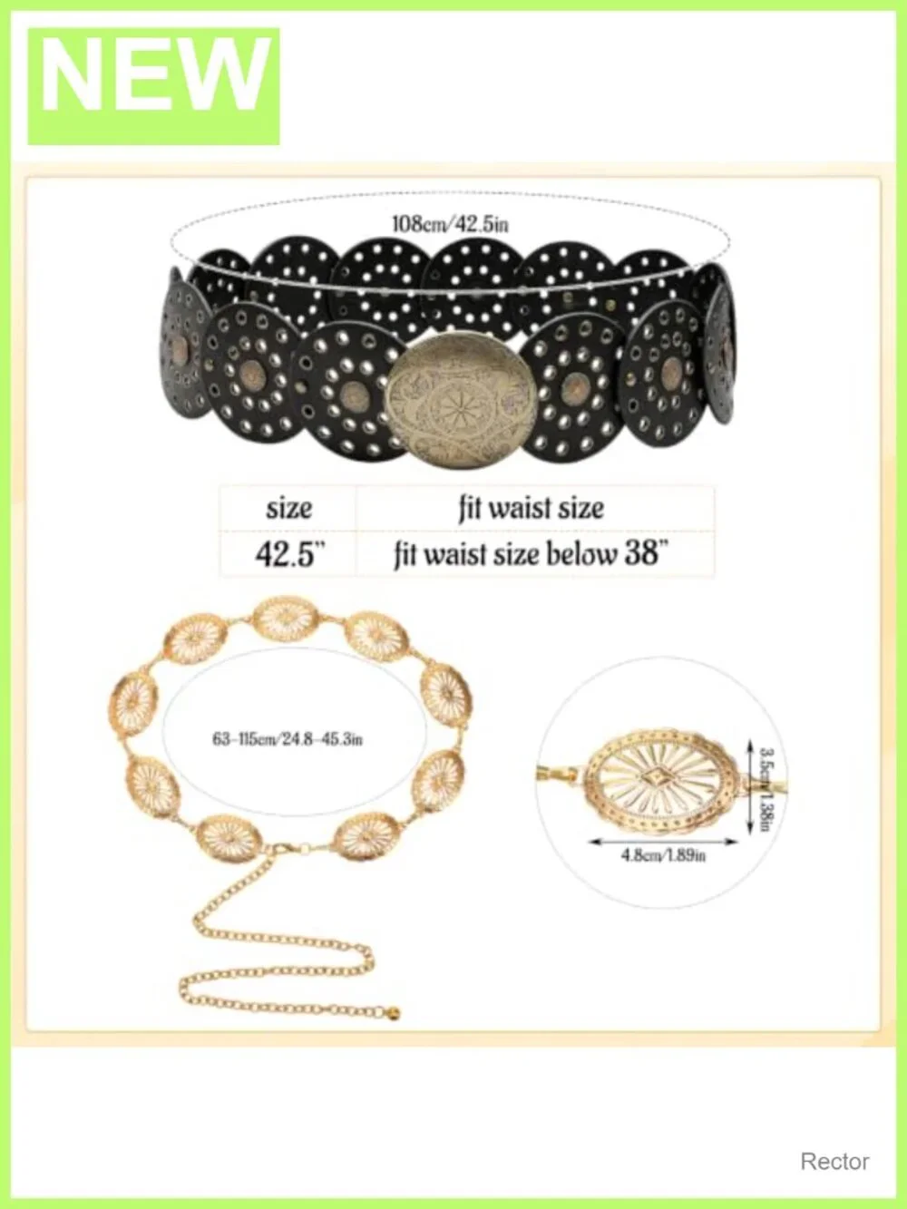 2pc PU Leather Western Concho Belts Adjustable Boho Disc Waist Women's
